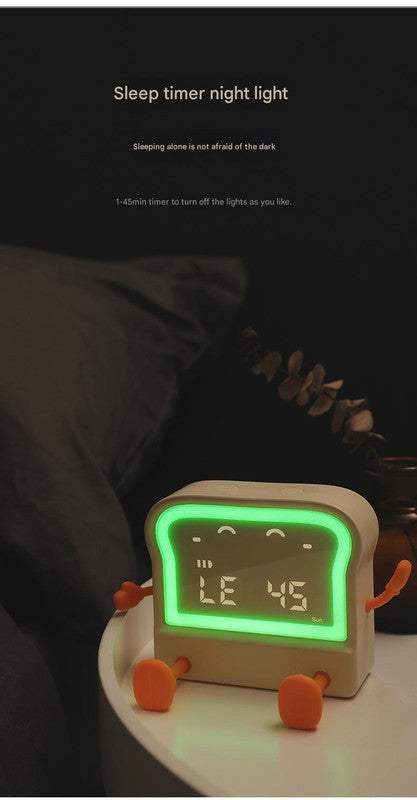 Adorable Toast-Shaped Digital Alarm Clock with Night Light & Phone Stand - Multifunctional Kids Clock(milky) - Image 4