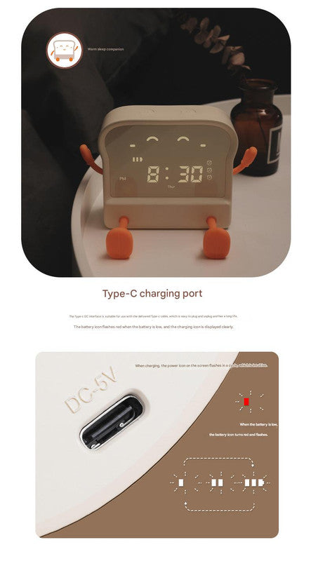 Adorable Toast-Shaped Digital Alarm Clock with Night Light & Phone Stand - Multifunctional Kids Clock(brown) - Image 5