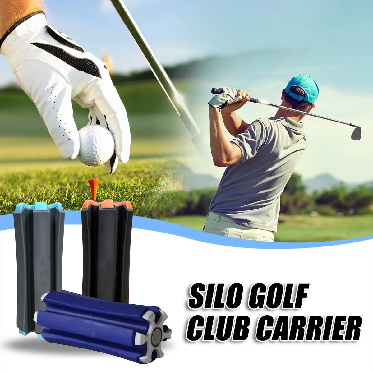 Portable Golf Club Carrier "SILO" - Holds 3 Clubs, Lightweight & Easy to (Blue and white) - Image 4