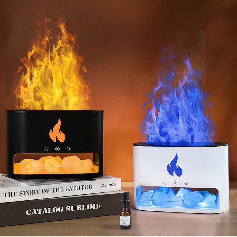 Himalayan Salt Stone Flame Aroma Diffuser & Humidifier - 7 Light Options, Ultrasonic, Auto Shut-Off(white) - Image 2