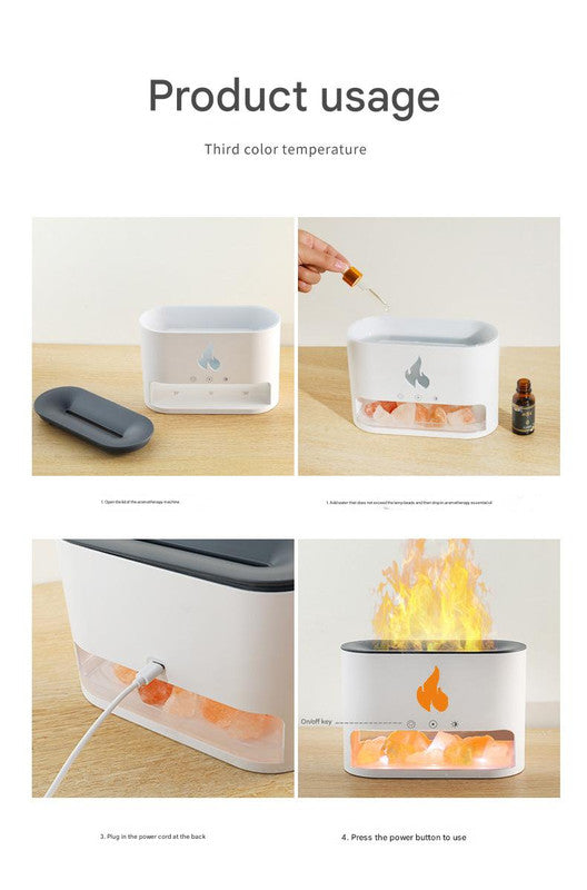 Himalayan Salt Stone Flame Aroma Diffuser & Humidifier - 7 Light Options, Ultrasonic, Auto Shut-Off(white) - Image 3
