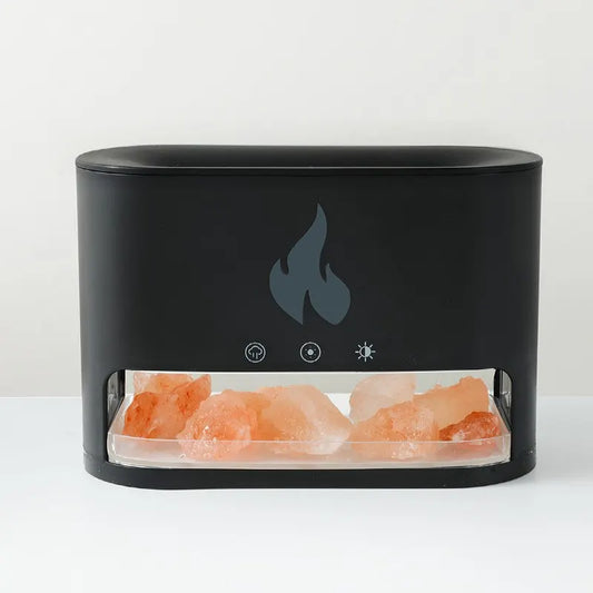Himalayan Salt Stone Flame Aroma Diffuser & Humidifier - 7 Light Options, Ultrasonic, Auto Shut-Off(black)