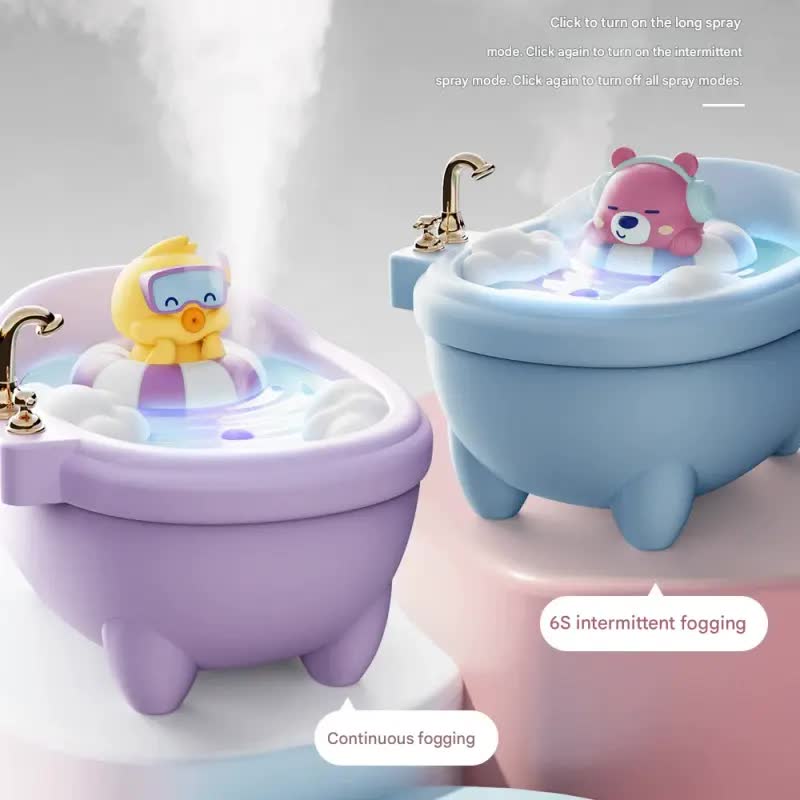 Adorable Bathtub Humidifier with Colorful Night Light - USB-C, 340ml, Auto Shut-Off(Pink Rabbit) - Image 2