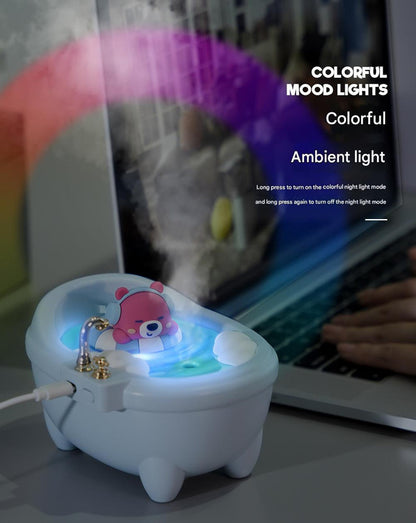 Adorable Bathtub Humidifier with Colorful Night Light - USB-C, 340ml, Auto Shut-Off(Blue Bear) - Image 3