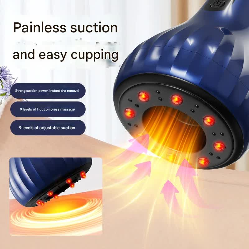Electric Cupping & Gua Sha Massager - 9 Levels Heat & Suction, Red Light Therapy, USB-C Rechargeable(blue) - Image 3
