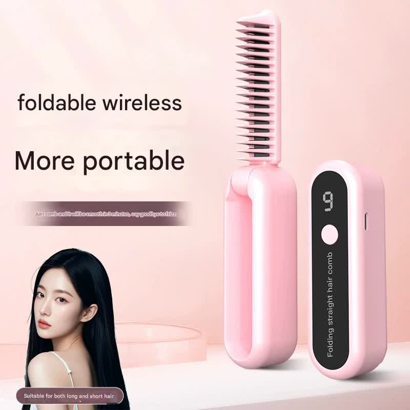 Foldable Wireless Hair Straightener Comb - 9 Temperature Settings, Anti-Scald, USB-C Rechargeable(purple) - Image 2