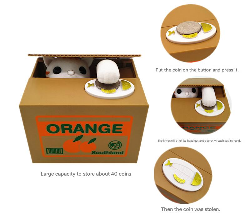 Adorable Cat Stealing Coin Piggy Bank - Automatic Money Saving Box for Kids & Adults(Orange and white cat) - Image 2