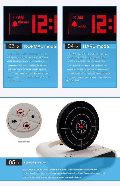 Gun Alarm Clock - Target Shooting Alarm with Infrared Gun, Recordable Alarm & Game Modes(white) - Image 3