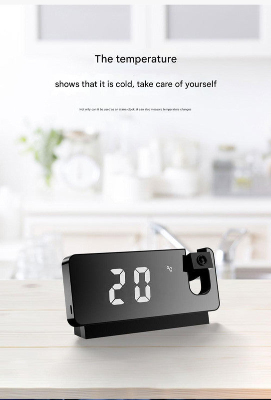LED Digital Projection Alarm Clock - Temperature, Date, Snooze & 180 Adjustable Projector(Black shell white light) - Image 5