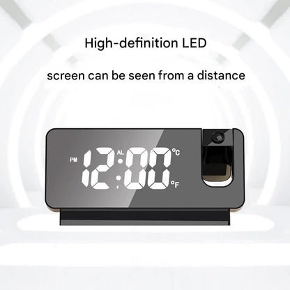 LED Digital Projection Alarm Clock - Temperature, Date, Snooze & 180 Adjustable Projector(White shell white light) - Image 3
