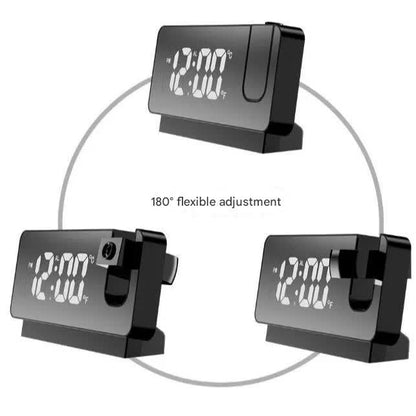LED Digital Projection Alarm Clock - Temperature, Date, Snooze & 180 Adjustable Projector(White shell white light) - Image 4