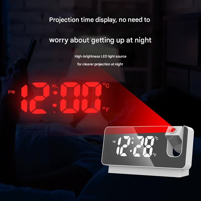 LED Digital Projection Alarm Clock - Temperature, Date, Snooze & 180 Adjustable Projector(Black shell color screen) - Image 2