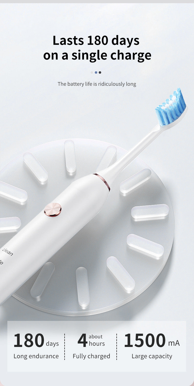 Professional Sonic Electric Toothbrush - 5 Modes, 40000 VPM, 180-Day Battery, IPX7 Waterproof with 4 Brush Heads(white) - Image 4