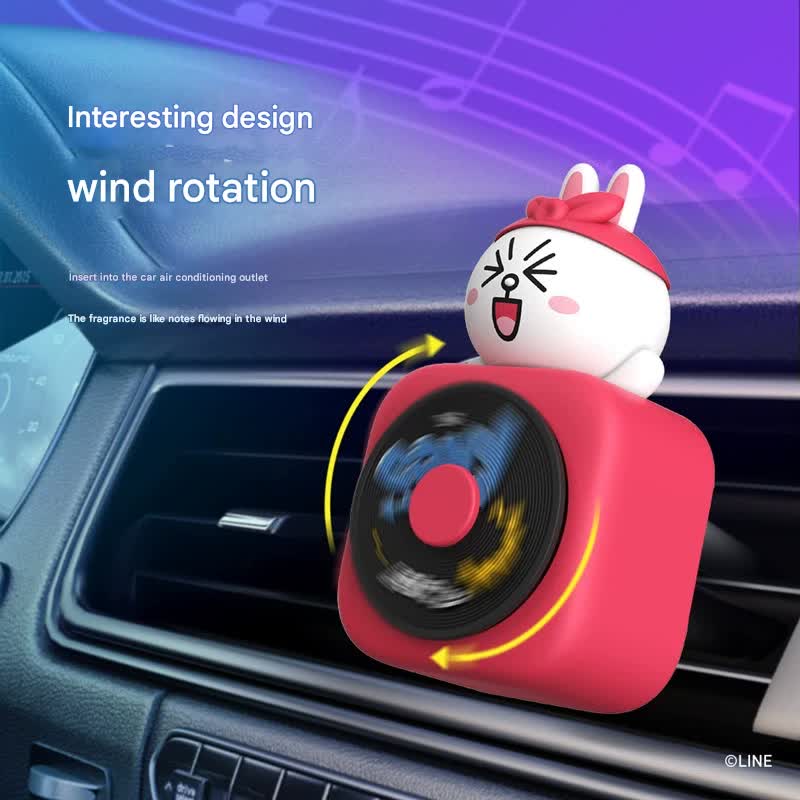 Car Air Freshener - CD Player Design with Spinning Record & Cute Character Topper(White bunny) - Image 2