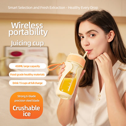 Portable Wireless Juicing Cup - 450ml, 6-Blade Ice Crusher, USB-C Fast Charging Smoothie Blender(green) - Image 2