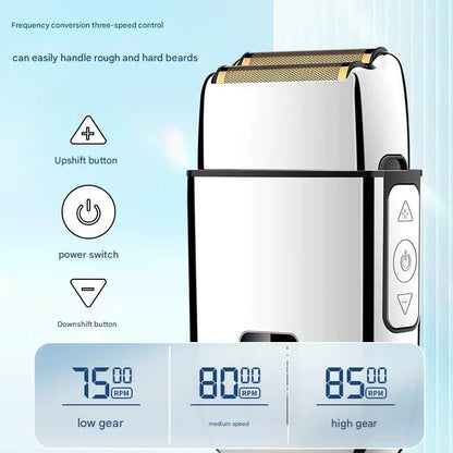 Professional Electric Foil Shaver for Men - 3 Speed Modes, LED Display, USB Rechargeable, Waterproof(silver) - Image 2