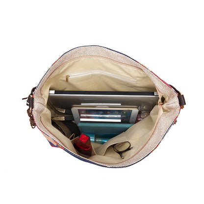 Bohemian Style Canvas Hobo Bag with Tassels & Geometric Print - Large Capacity Shoulder Bag(Khaki) - Image 5