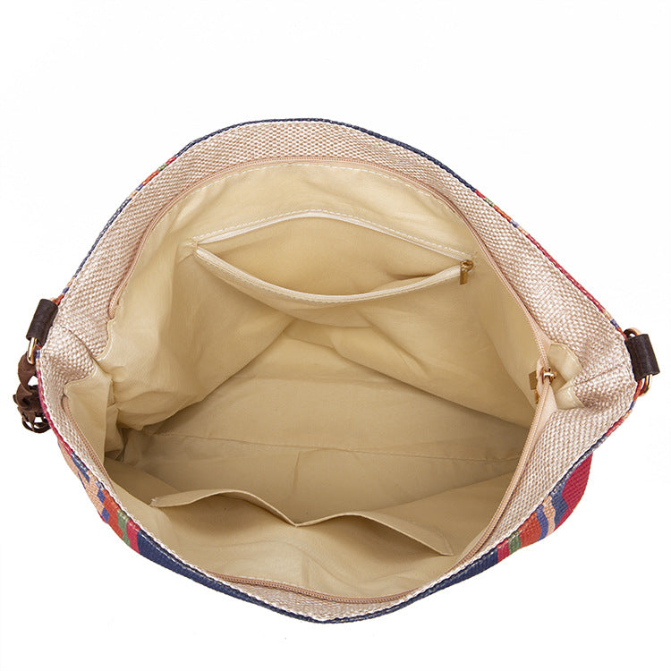 Bohemian Style Canvas Hobo Bag with Tassels & Geometric Print - Large Capacity Shoulder Bag(green) - Image 6