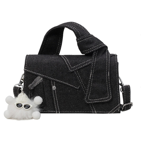 Chic Patchwork Denim Handbag - Versatile Crossbody, Shoulder & Top-Handle Bag(black)