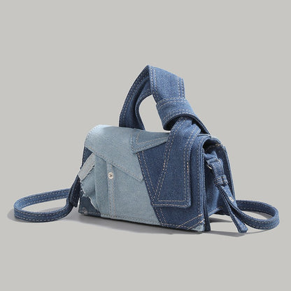 Chic Patchwork Denim Handbag - Versatile Crossbody, Shoulder & Top-Handle Bag(White) - Image 2