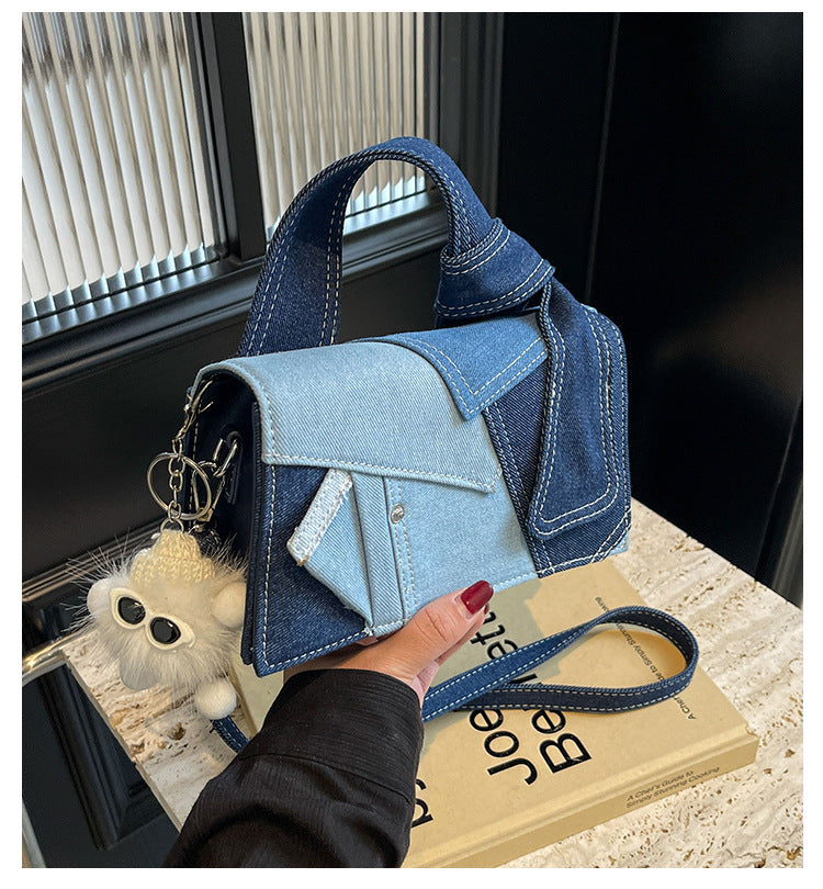 Chic Patchwork Denim Handbag - Versatile Crossbody, Shoulder & Top-Handle Bag(White) - Image 4