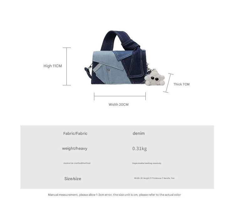 Chic Patchwork Denim Handbag - Versatile Crossbody, Shoulder & Top-Handle Bag(White) - Image 5