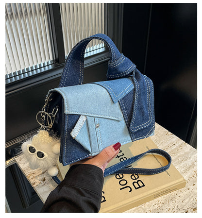 Chic Patchwork Denim Handbag - Versatile Crossbody, Shoulder & Top-Handle Bag(Blue color matching) - Image 4