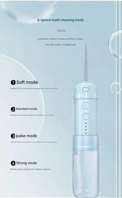Portable Water Flosser - 70-Day Battery, 4 Modes, 5 Nozzles, IPX7 Waterproof, 200ml Telescopic Tank(white) - Image 4