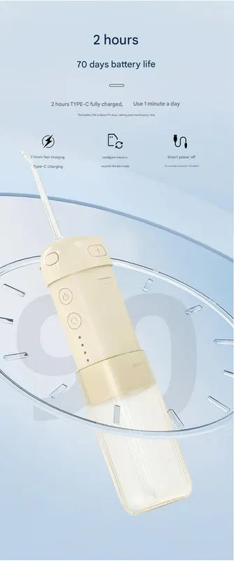 Portable Water Flosser - 70-Day Battery, 4 Modes, 5 Nozzles, IPX7 Waterproof, 200ml Telescopic Tank(white) - Image 5