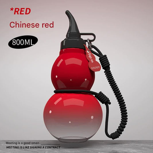 Unique Gourd-Shaped Sports Water Bottle - 800ml Tritan Material, Leakproof with Carry Strap(red)