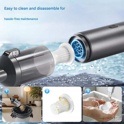 Portable Cordless Handheld Vacuum Cleaner - 16000Pa Suction, 3x2000mAh Battery, Multiple Attachments(Gold) - Image 4