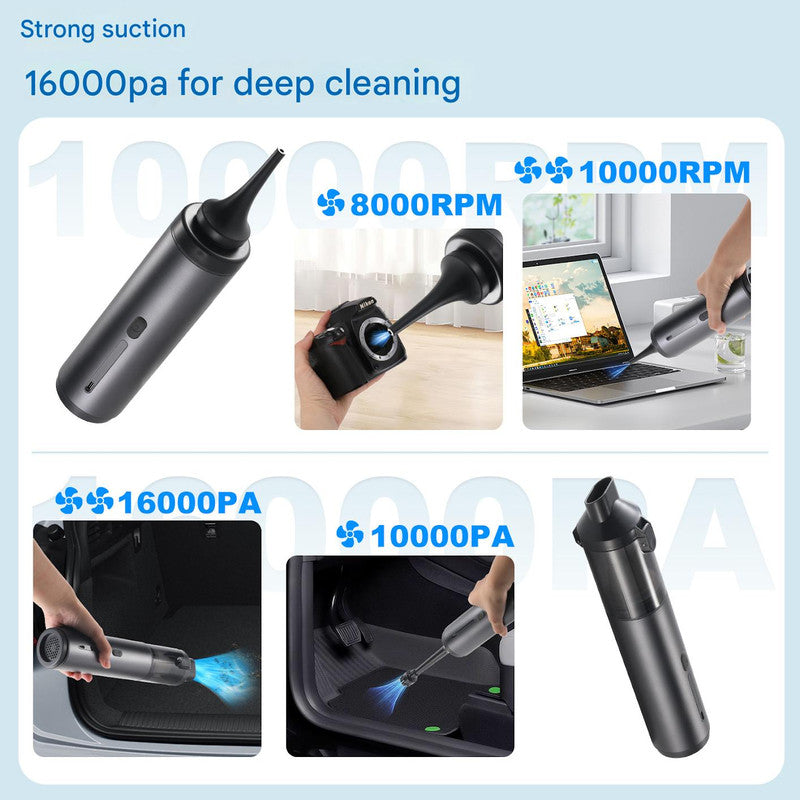 Portable Cordless Handheld Vacuum Cleaner - 16000Pa Suction, 3x2000mAh Battery, Multiple Attachments(Black and yellow) - Image 2