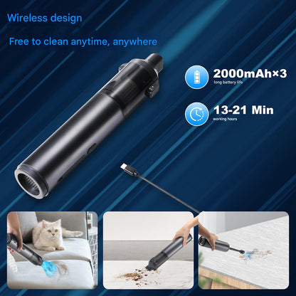 Portable Cordless Handheld Vacuum Cleaner - 16000Pa Suction, 3x2000mAh Battery, Multiple Attachments(Black and yellow) - Image 3