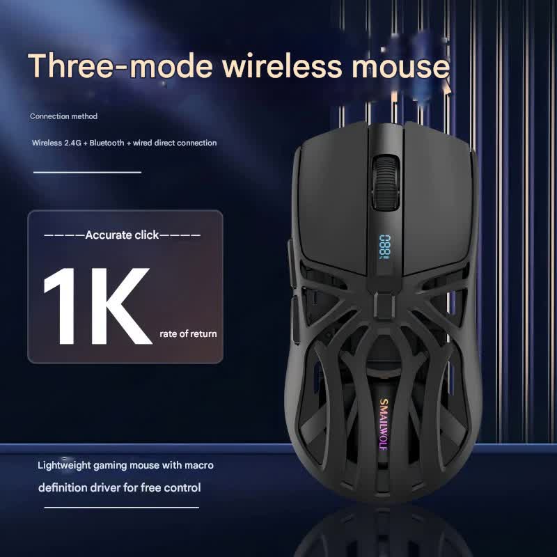 Tri-Mode Wireless Gaming Mouse - 1KHz Polling, 10000 DPI, Digital Display, Lightweight 73g(Black) - Image 2