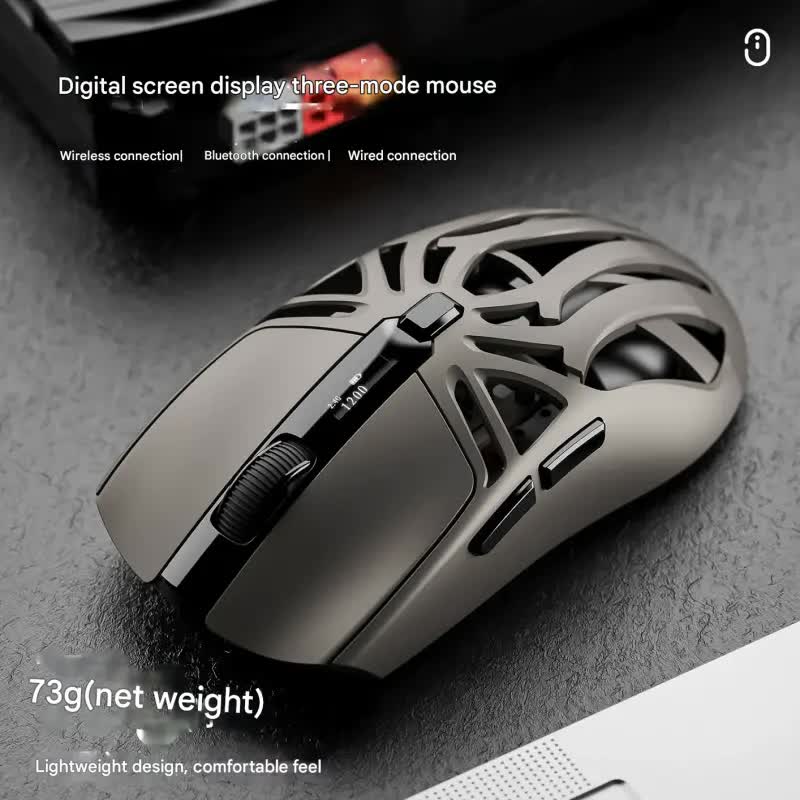 Tri-Mode Wireless Gaming Mouse - 1KHz Polling, 10000 DPI, Digital Display, Lightweight 73g(Black) - Image 3