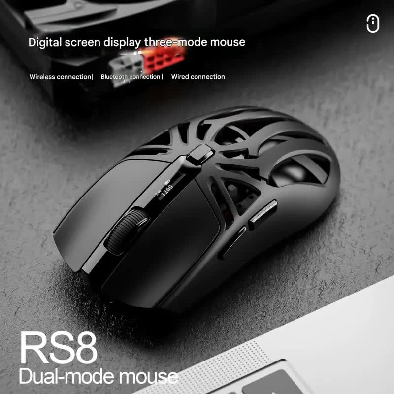 Tri-Mode Wireless Gaming Mouse - 1KHz Polling, 10000 DPI, Digital Display, Lightweight 73g(Black) - Image 4