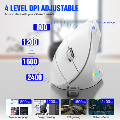Ergonomic Vertical Wireless Mouse - 2.4G/Bluetooth, Rechargeable, RGB Light, 4 DPI Levels(pink) - Image 3