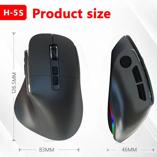 Ergonomic Vertical Wireless Mouse - Dual Mode (2.4G + Bluetooth), RGB Light, Rechargeable 500mAh Battery(black) - Image 2