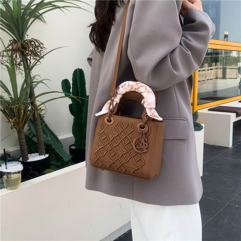Elegant Embossed PU Leather Handbag with Scarf Detail - Versatile Top-Handle & Crossbody Bag(black) - Image 3