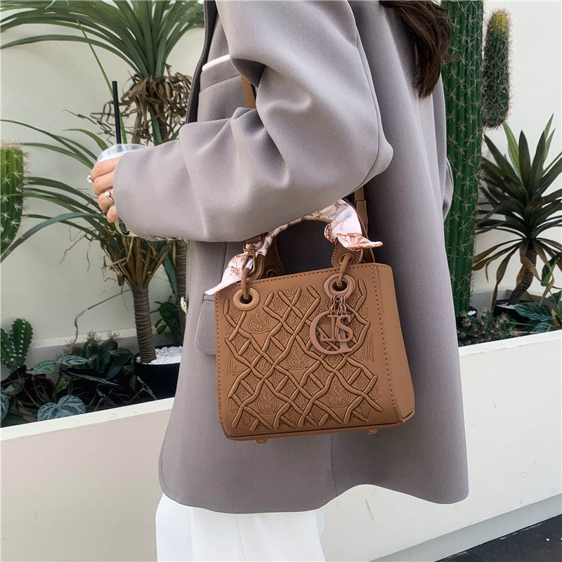Elegant Embossed PU Leather Handbag with Scarf Detail - Versatile Top-Handle & Crossbody Bag(blue) - Image 2