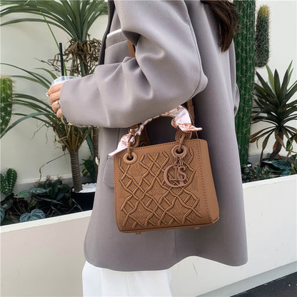 Elegant Embossed PU Leather Handbag with Scarf Detail - Versatile Top-Handle & Crossbody Bag(blue) - Image 2