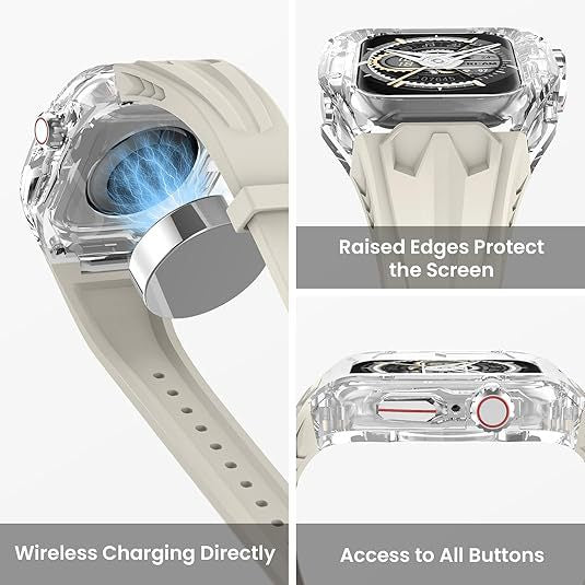 Transparent PC+TPU Sports Watch Strap & Case for Smart Watch - Raised Edge Protection, Wireless Charging Compatible(Orange transparent black) - Image 2