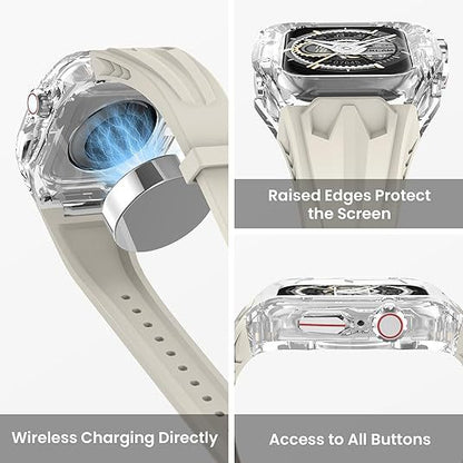 Transparent PC+TPU Sports Watch Strap & Case for Smart Watch - Raised Edge Protection, Wireless Charging Compatible(Black transparent black) - Image 2
