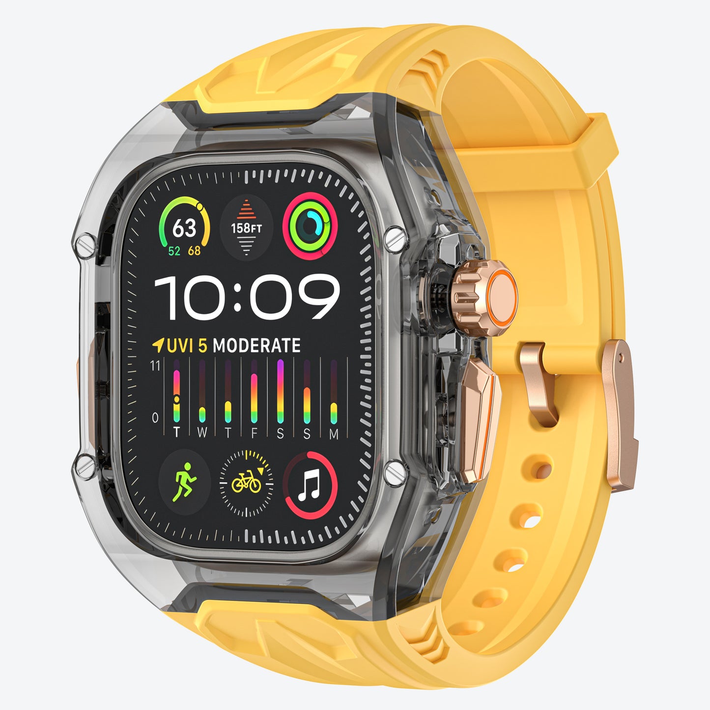 Transparent PC+TPU Sports Watch Strap & Case for Smart Watch - Raised Edge Protection, Wireless Charging Compatible(Yellow transparent black)