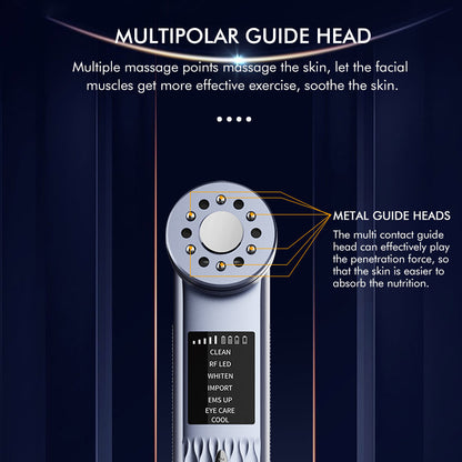 Multi-Functional Facial Beauty Device - Ultrasonic, EMS, RF LED, Cool Therapy & Eye Care(blue) - Image 3