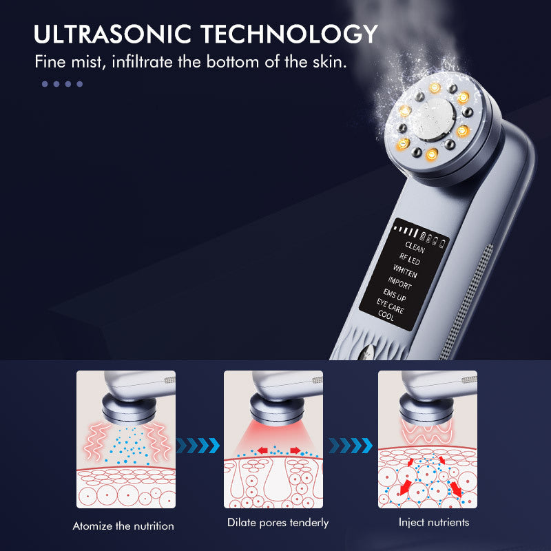 Multi-Functional Facial Beauty Device - Ultrasonic, EMS, RF LED, Cool Therapy & Eye Care(blue) - Image 4