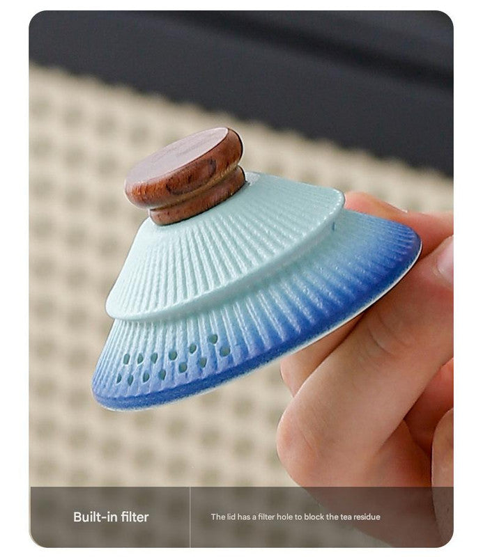 Artisan Ceramic Tea Pot with Built-in Strainer - 280ml, Gradient Finish & Wooden Accents(White+red) - Image 3