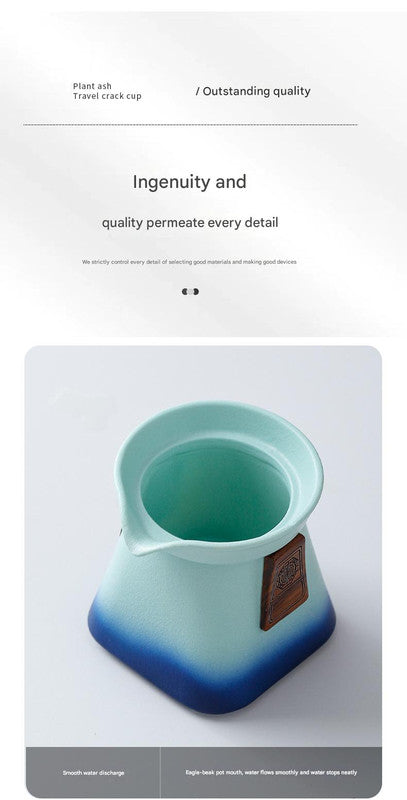 Artisan Ceramic Tea Pot with Built-in Strainer - 280ml, Gradient Finish & Wooden Accents(Blue+green) - Image 2