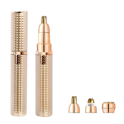 3-in-1 Rechargeable Electric Trimmer for Women - Nose, Eyebrow & Facial Hair Remover with Washable Heads & LED Light(Gold)
