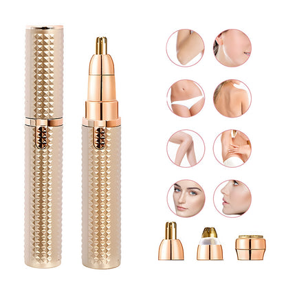 3-in-1 Rechargeable Electric Trimmer for Women - Nose, Eyebrow & Facial Hair Remover with Washable Heads & LED Light(Gold) - Image 2